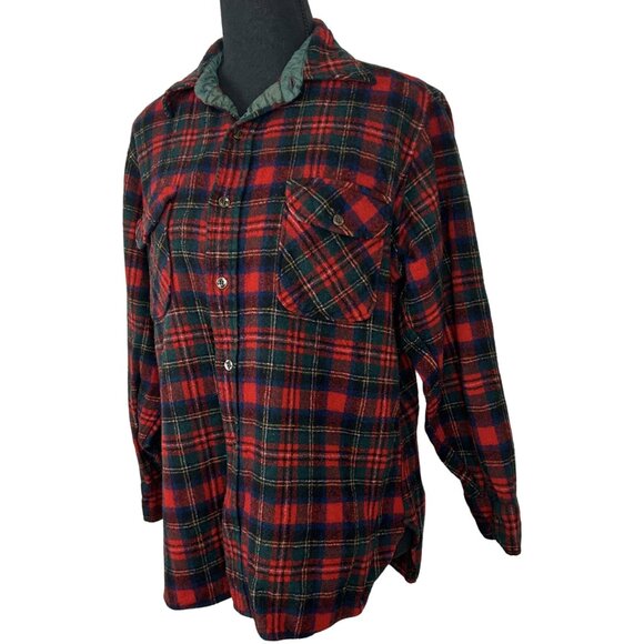 VINTAGE 60s Pendleton Wool Plaid Button-Down Shirt - Picture 3 of 8